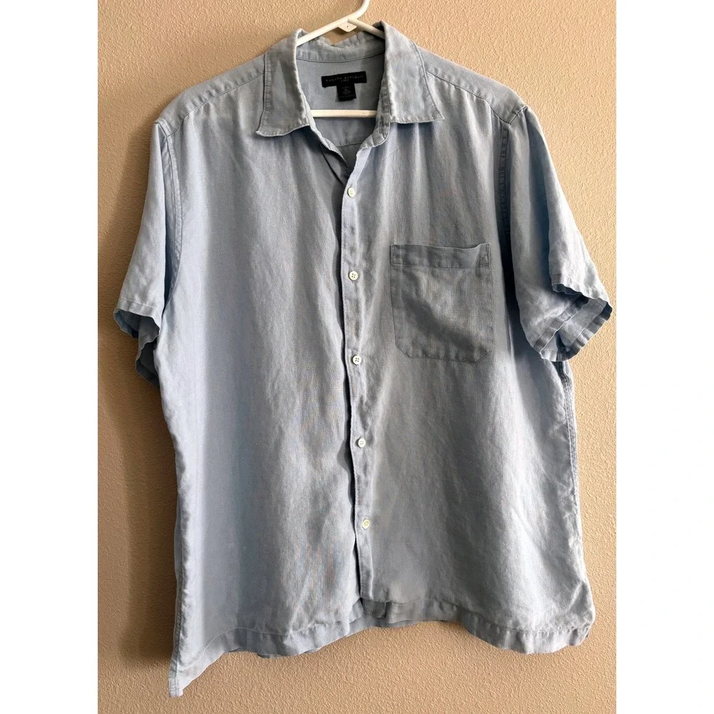 Banana Republic Button Down Mens XL Blue Linen Resortwear Preppy Beach